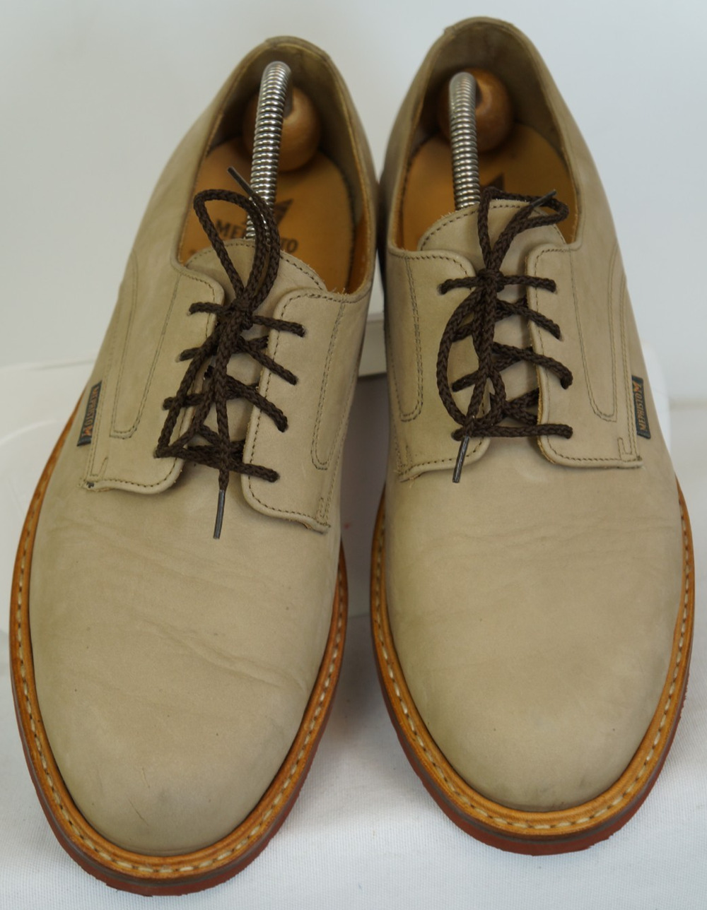 MEPHISTO Men's Suede Nubuck Oxfords Derbys Size 10.5 Tan Beige Goodyear Welted